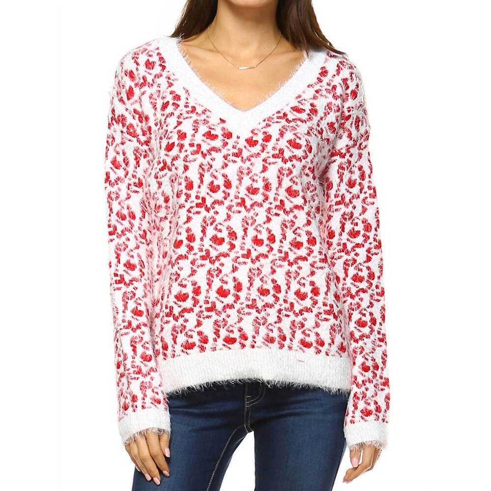 NEW WHITE MARK women's leopard sweater in red